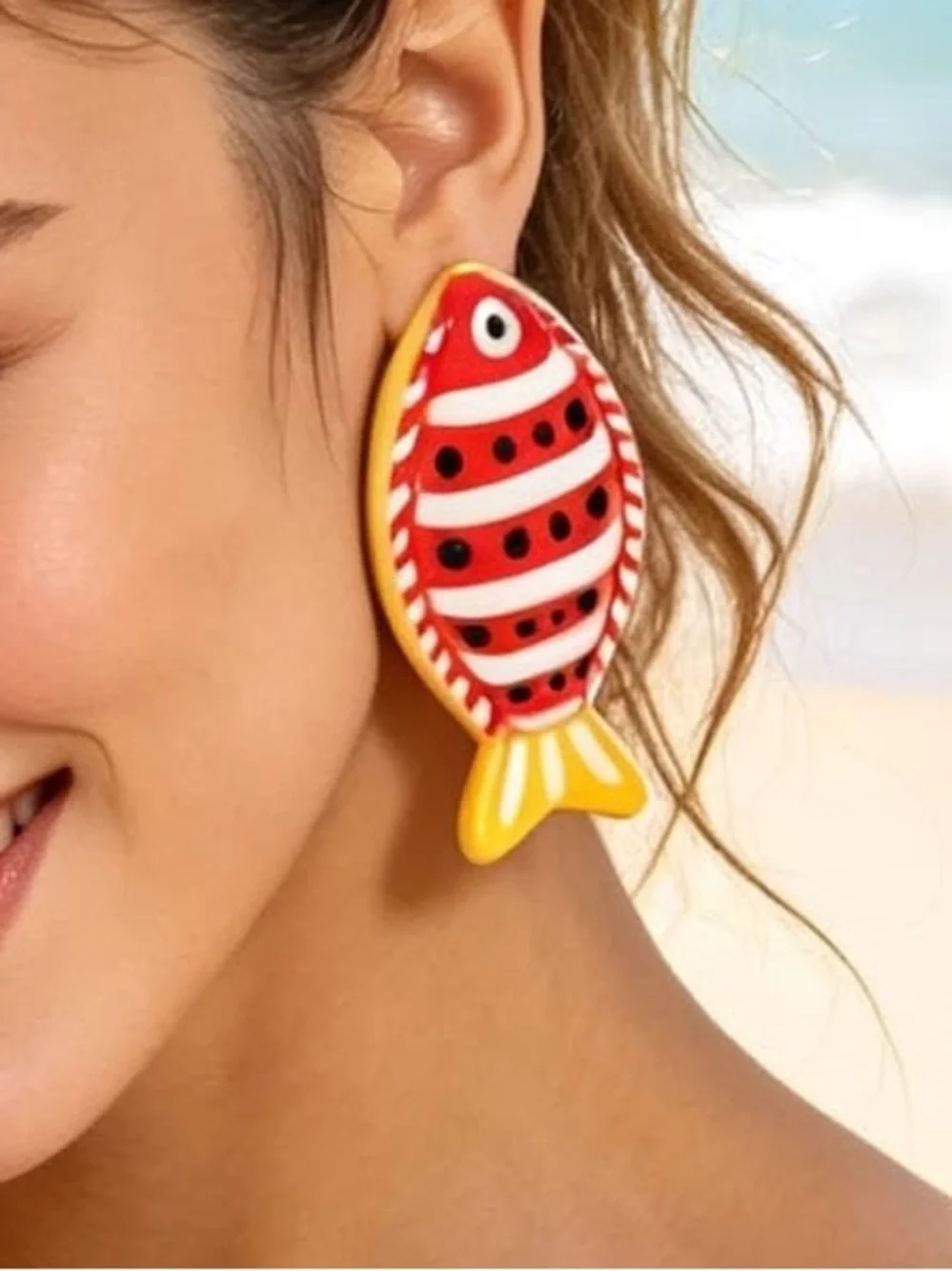 Anthropologie Red & Yellow Fish Drop Earrings